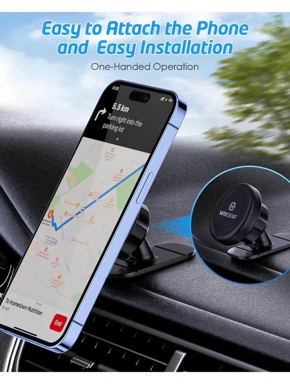 Black Magnetic Car Phone Mount Clip - Secure Dashboard Holder BB2
